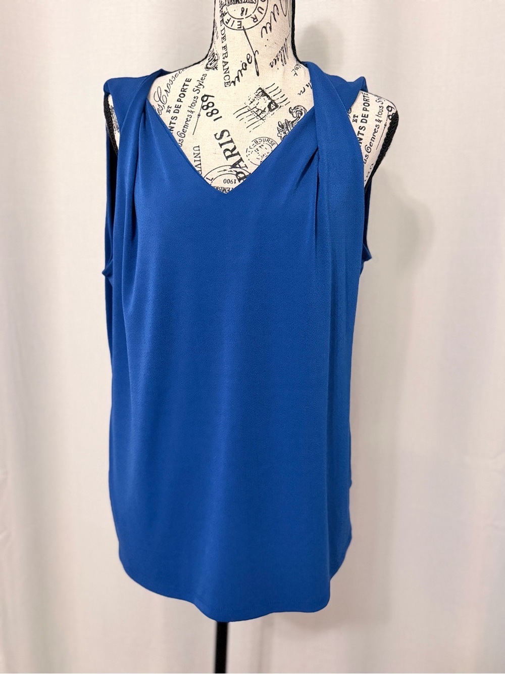 The Limited Royal Blue V-Neck Pleated Shoulder Sleeveless Blouse Top Large